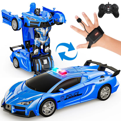 Voiture de police télécommandée transformeur pour enfant