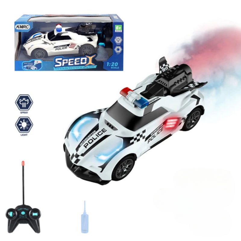 Voiture de police télécommandée à fumée pour enfant