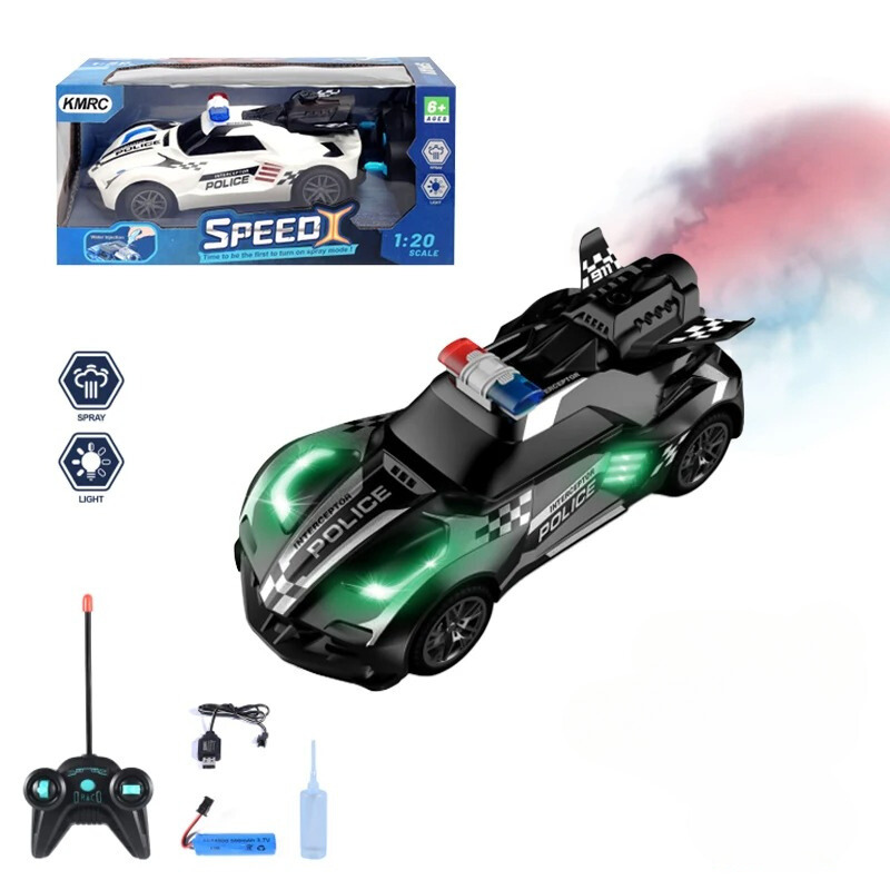 Voiture de police télécommandée à fumée pour enfant